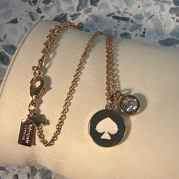 Kate Spade Gold Spade Disc Pendant Necklace CZ Charm - Picture 2 of 4